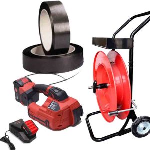 Polypropeenivannenauhasarja TITAN 10-16mm PET/PP akulla, laturilla, 12mm PP-vannenauhalla, vannenauhakärryllä